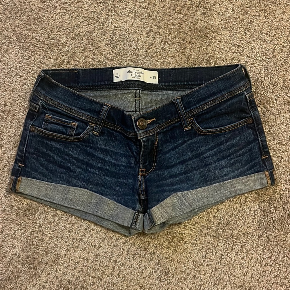 Abercrombie & Fitch Dark Wash Rolled Hem Denim Shorts